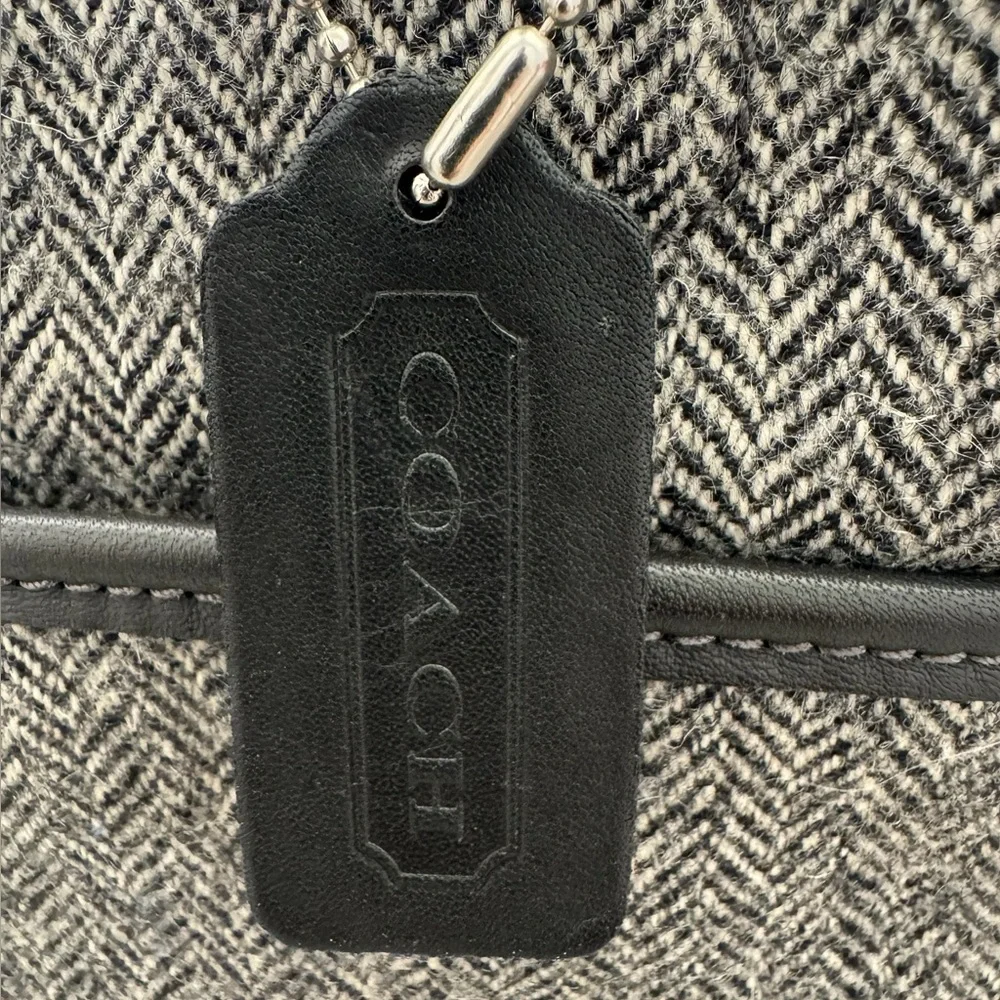 Coach Vintage Y2K 1999 Bleeker Black Leather Gray Tweed Wool Tote Shoulder Bag